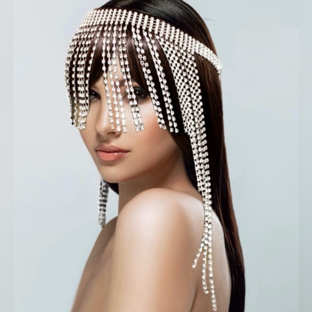 Rhinestone Pave Fringe Chain Head Chain